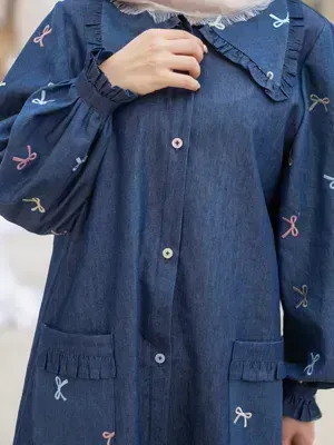مانتو جین گلدوزی مدل پاپیون