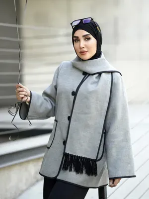 پالتو طوسی نوار دوزی
