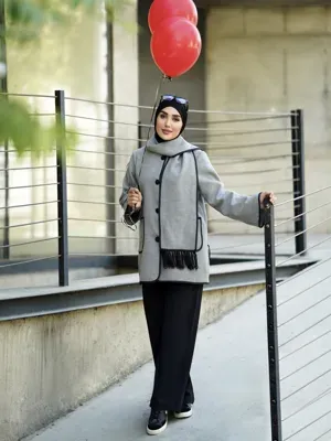 پالتو طوسی نوار دوزی